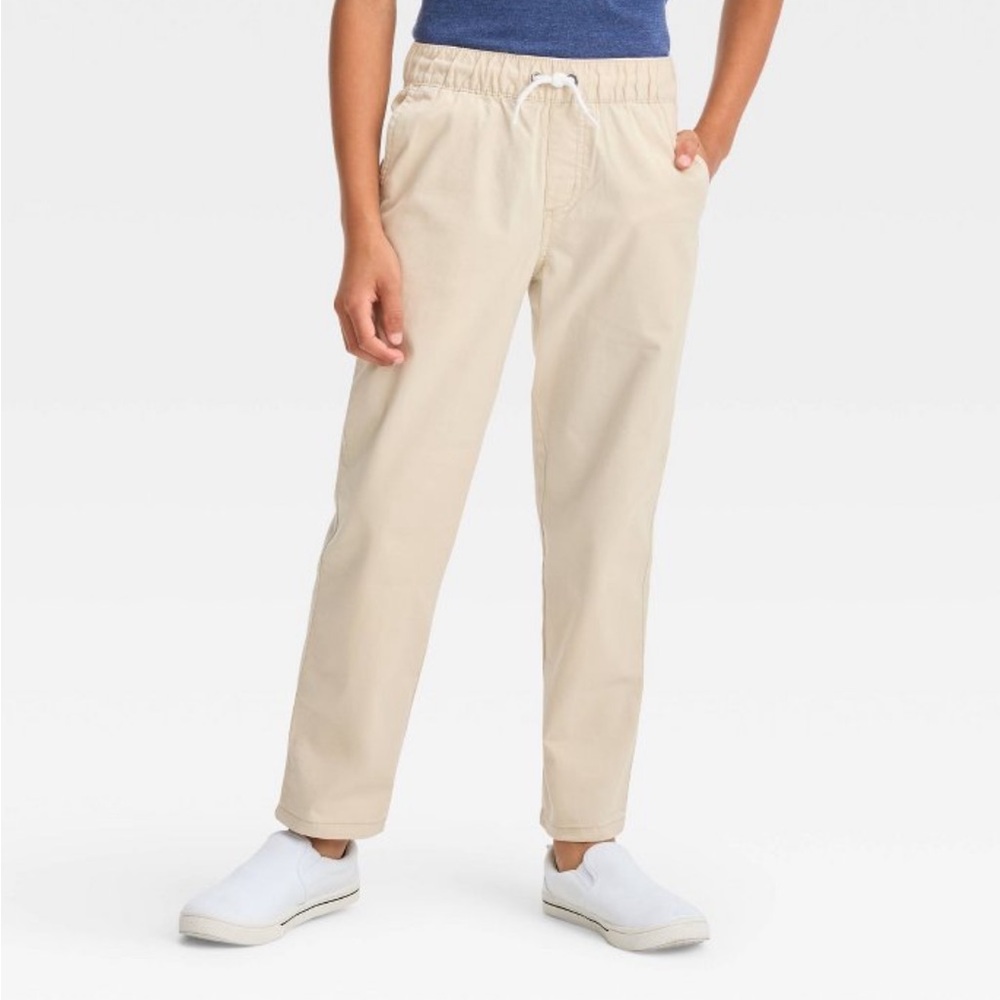Cat & Jack Boys' Stretch Relaxed Fit Tapered Woven Pull-On Pants - Beige 16